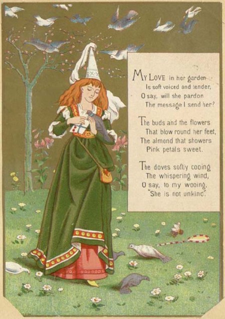 My love in her garden. Victorian Valentine card